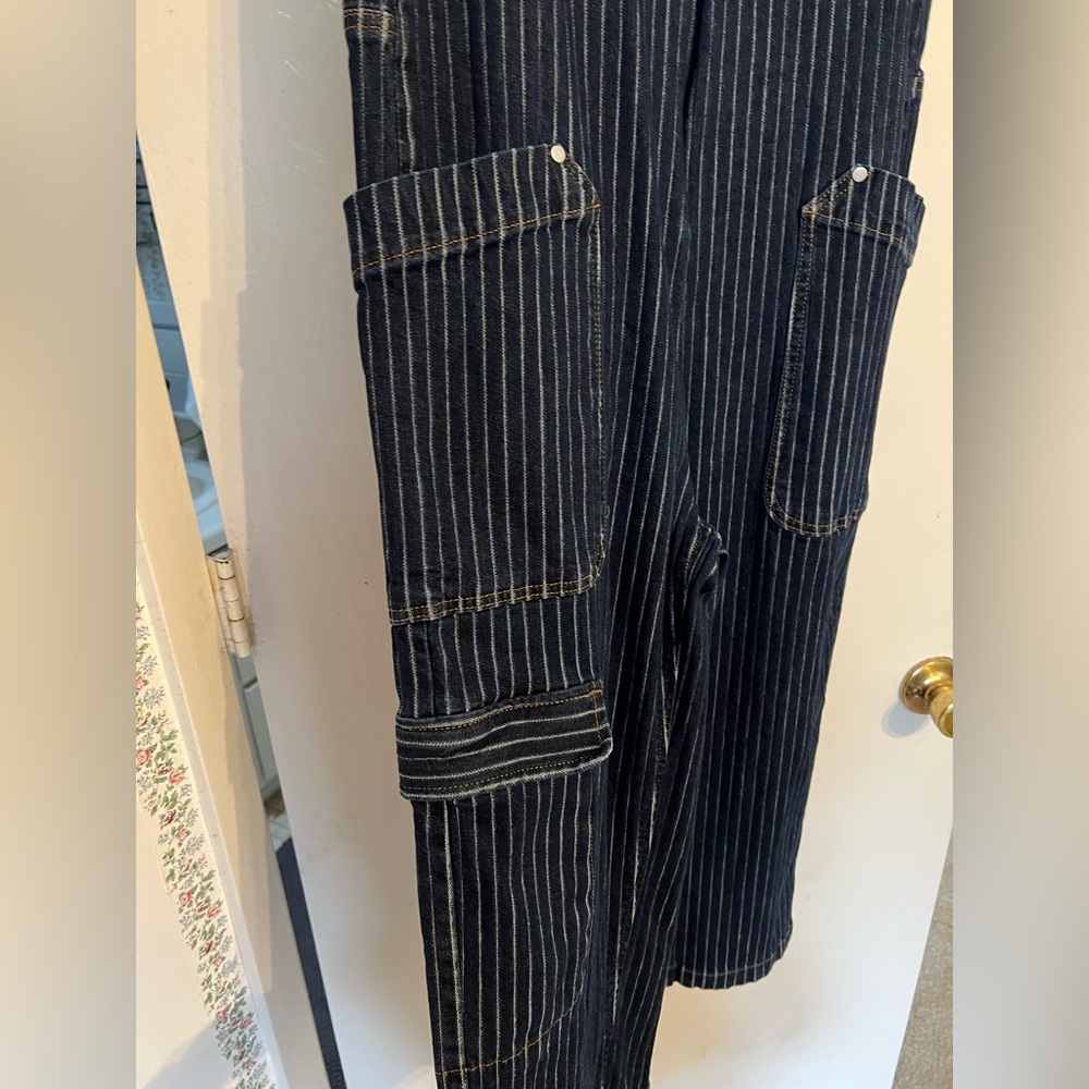 Pilcro Navy and White Zip-Up Utility Jumpsuit - Picture 2 of 10